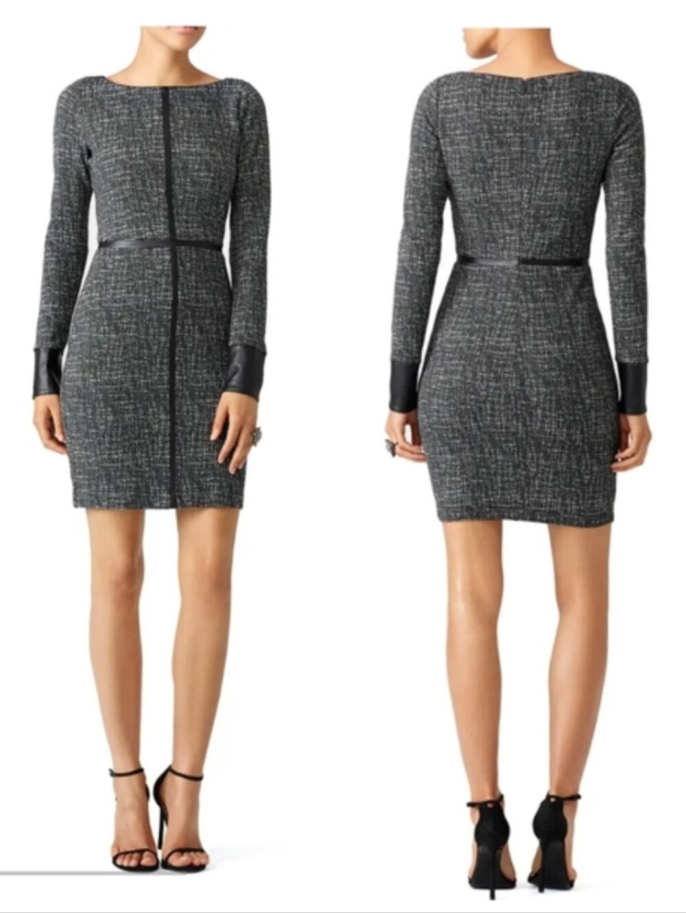 Bailey 44 $238 Tweed Speckle Faux Leather Detailed Dress Ladies Large Minimalist